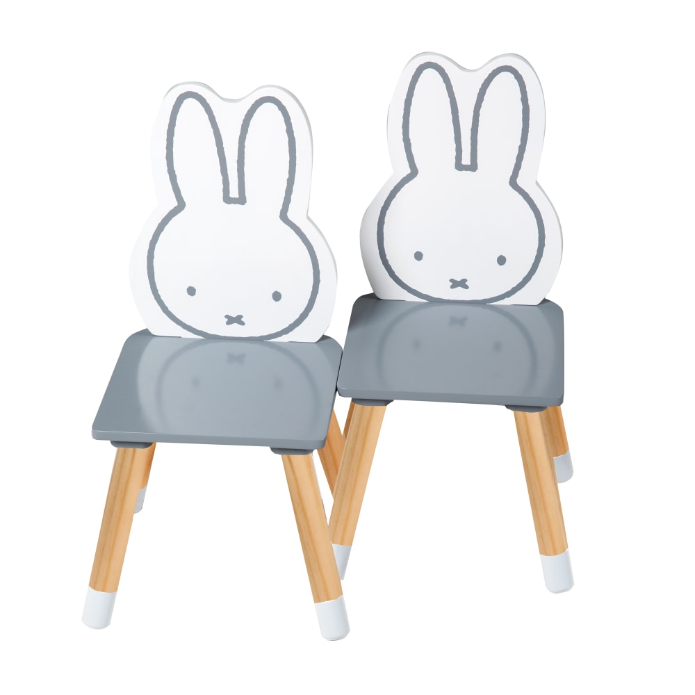Table et 2 chaises lapin pour enfant en bois gris et blanc