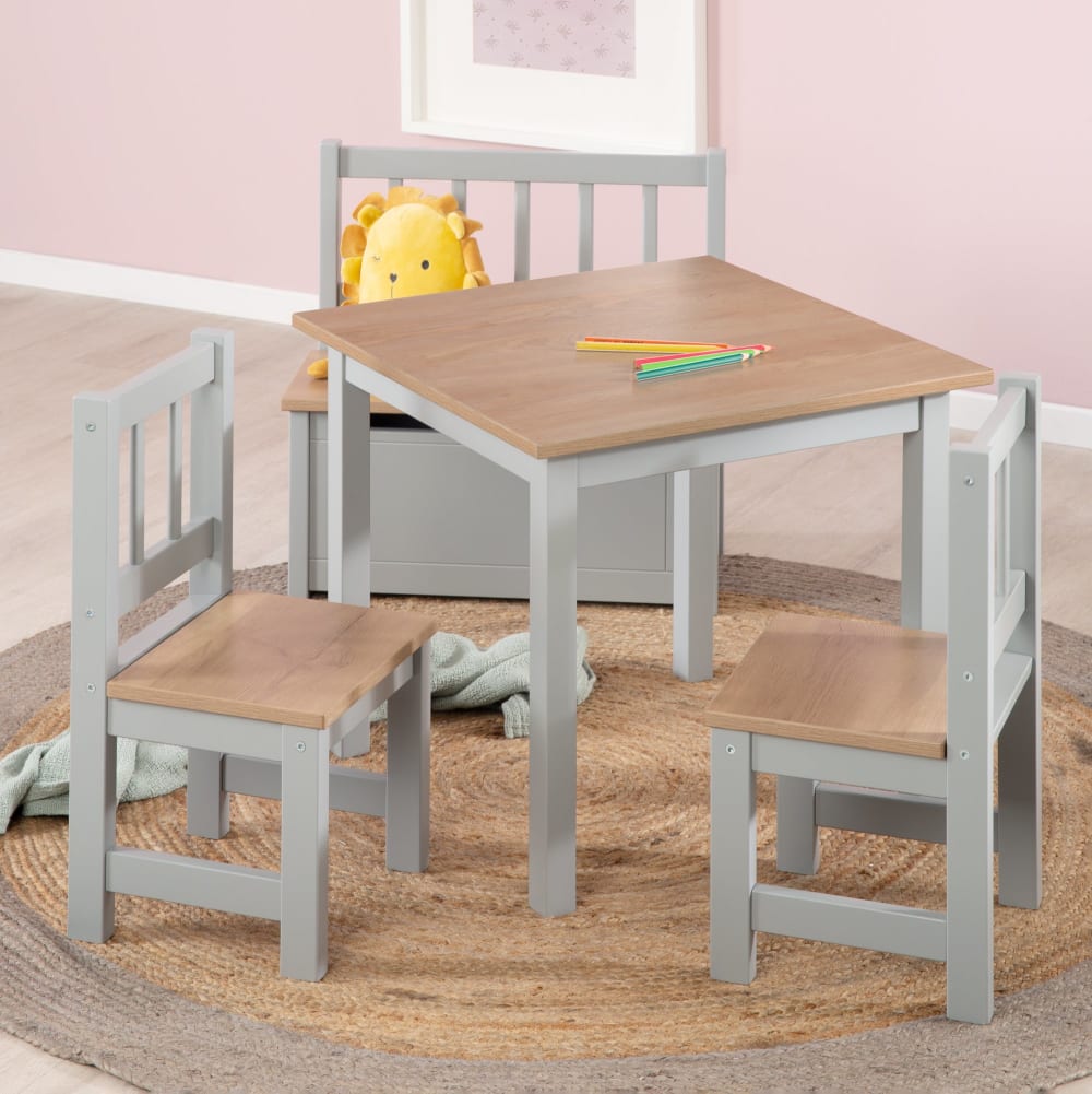 Kindersitzgruppe, 2 Stühle und 1 Tisch - Taupe/Holz - Maisons Du