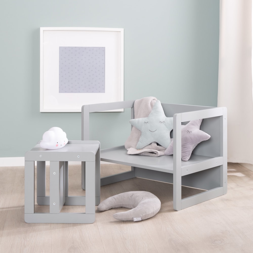 Ensemble table et chaise enfant réversibles en bois gris