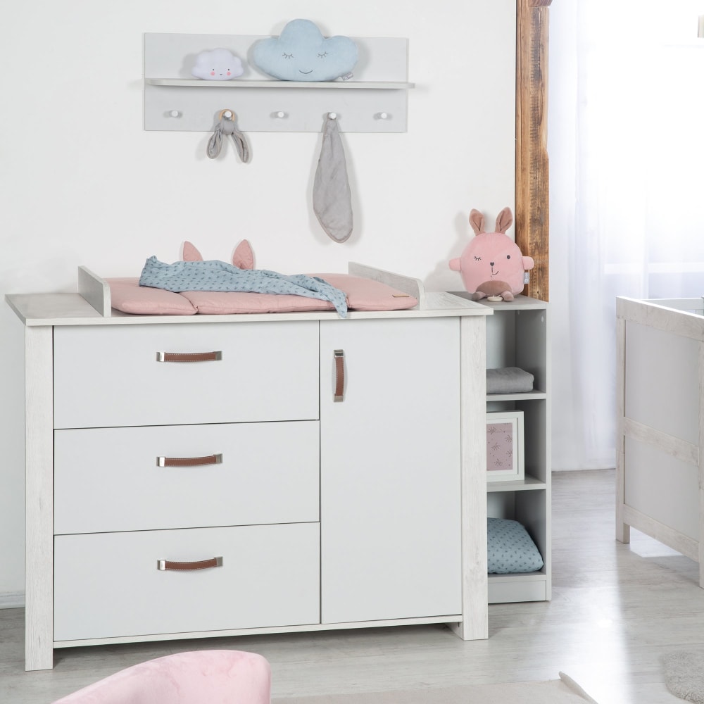 Wickelkommode breit, 1 Tür, 3 Schubladen, Lichtgrau - Maisons Du