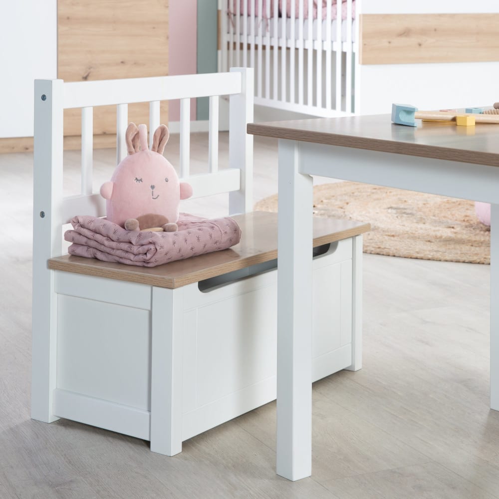 Banc coffre à jouets avec dossier en bois massif bicolore blanc - Maisons du Monde