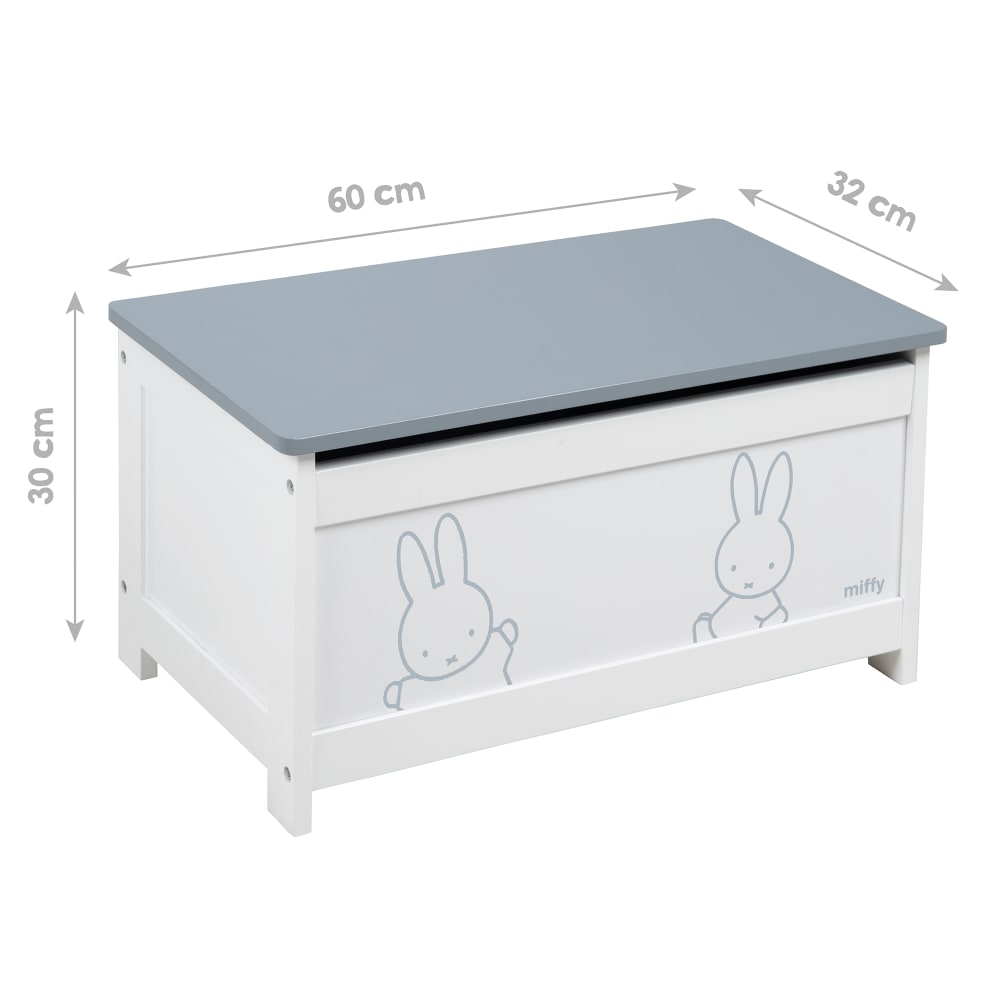 Coffre à jouets en bois blanc, motif lapin gris (Roba) - Image 2