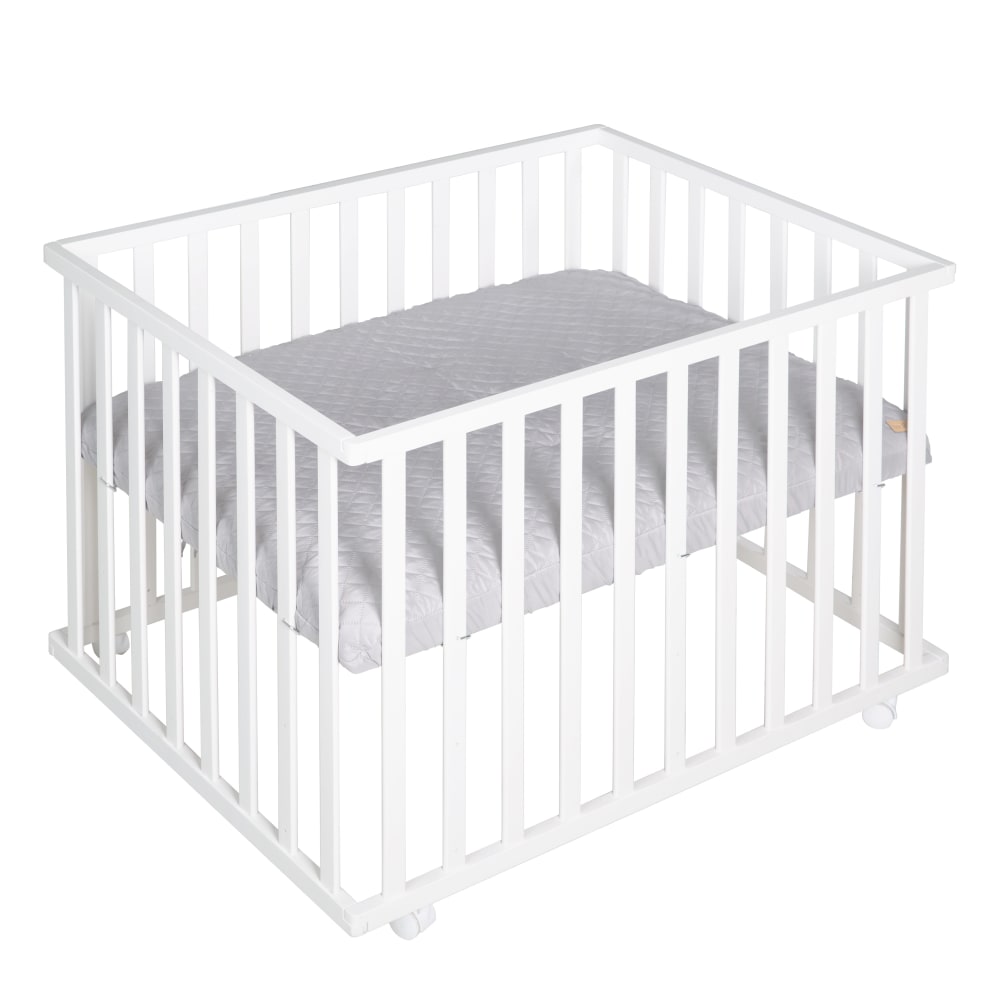 Parc bébé 75x100 réglable en bois blanc avec tapis gris (roba) - Image 1