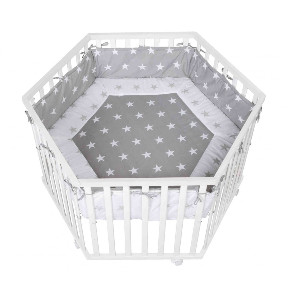 roba Laufgitter 6-eckig, höhenverstellbar, Bremsrollen, Weiß style modern WEISS SPANPLATTE Baby