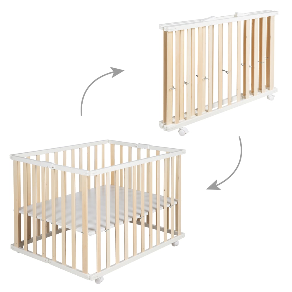 roba Laufgitter 75x100 cm, klappbar, Bremsrollen, Zweifarbig style modern BRAUN SPANPLATTE Baby