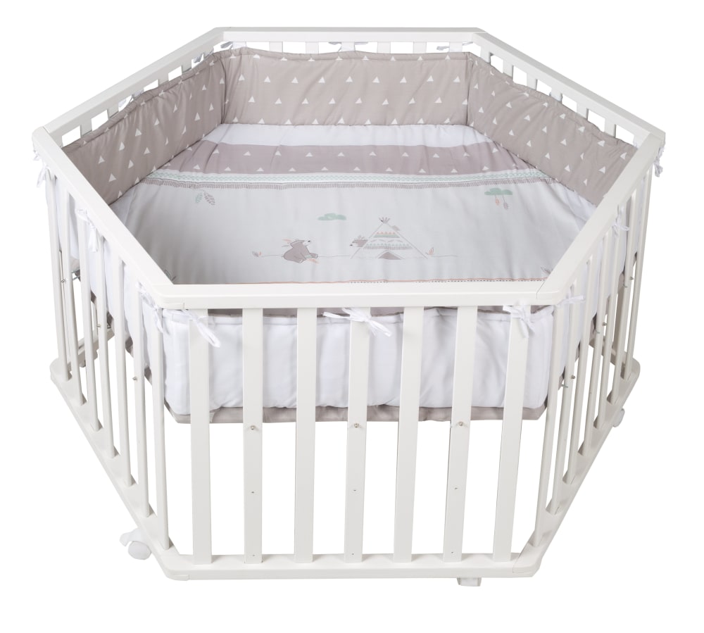 roba Laufgitter 6-eckig, höhenverstellbar, Bremsrollen, Weiß style modern WEISS SPANPLATTE Baby
