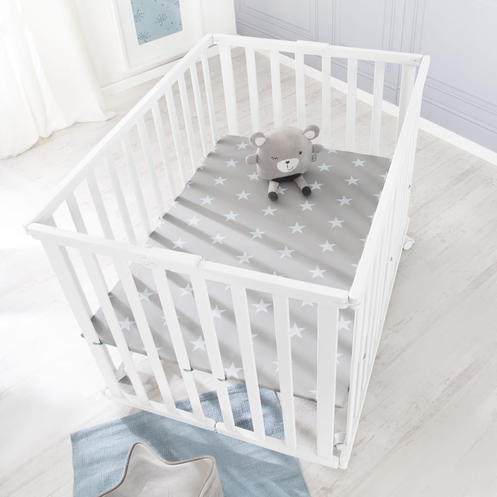 Parc bébé pliant 75x100 réglable avec roulettes en bois blanc - Maisons du Monde