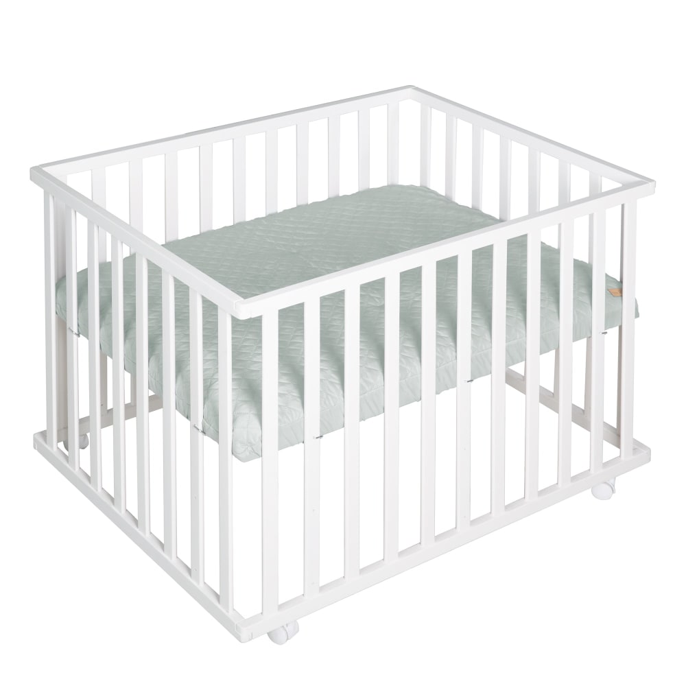 Parc bébé 75x100 réglable en bois blanc avec tapis vert