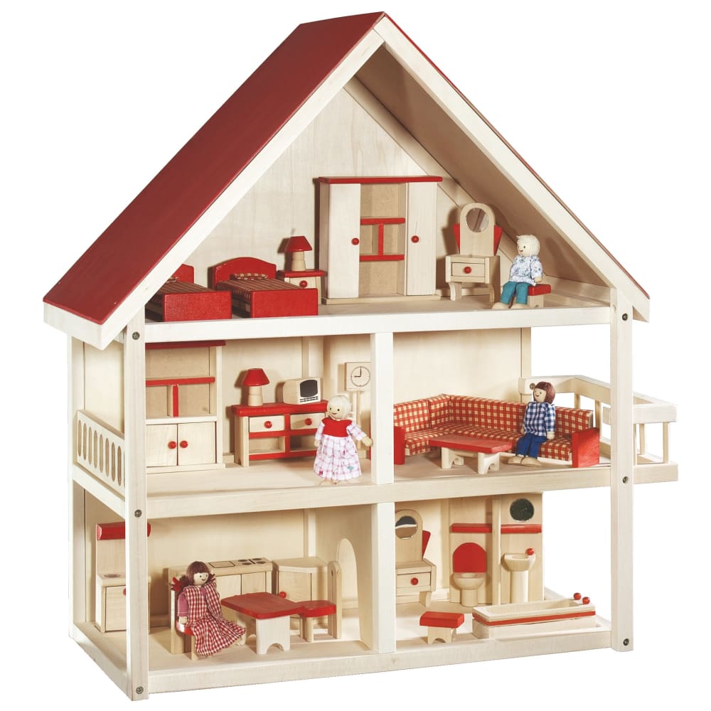 roba Puppenhaus inkl. Möbel & Puppen, Holz Natur BRAUN SPANPLATTE Kinder