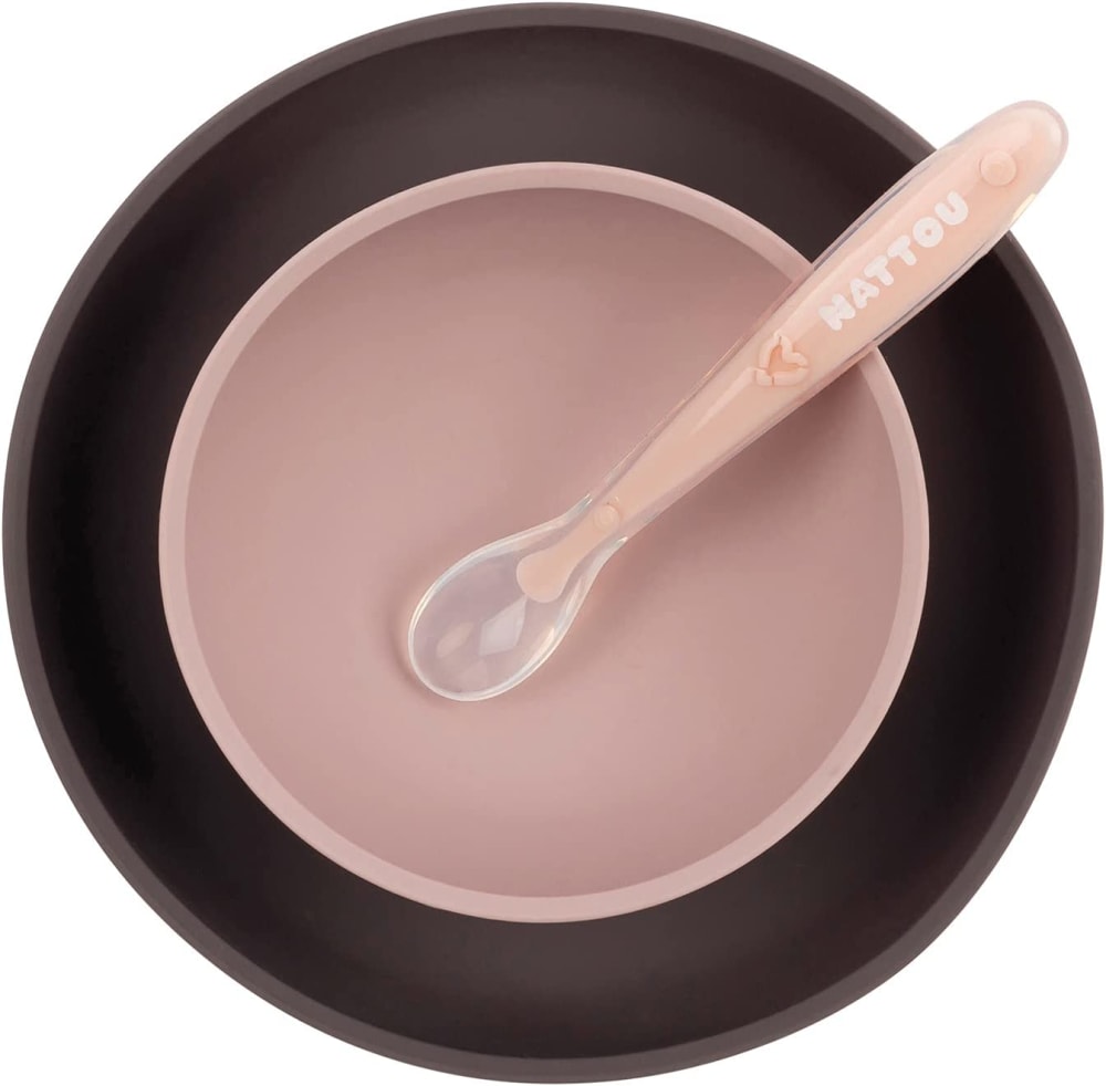 Nattou Set repas en silicone rose Rose Silicone Poly Organo Siloxane - 19x5x19cm
