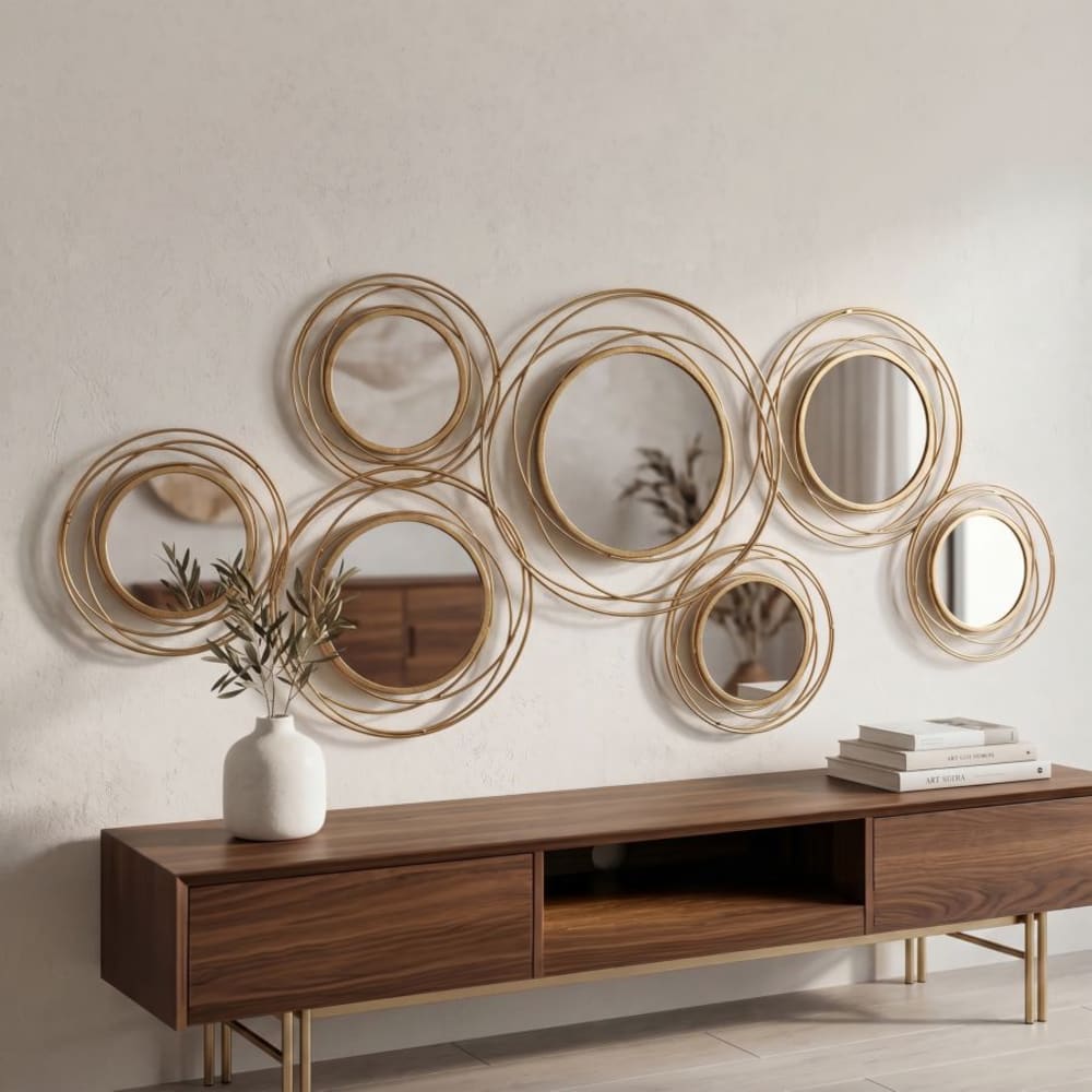 panel decorativo 3d de metal dorado y espejos cm 1245x4x535