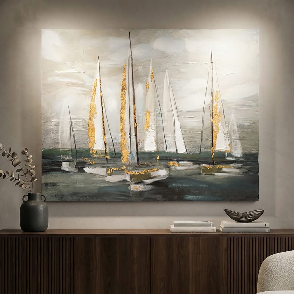 Mauro Ferretti Mehrfarbige Leinwandbilder von Segelbooten, 100 x 2,8 x 80 cm style seaside Mehrfarbig Holz
