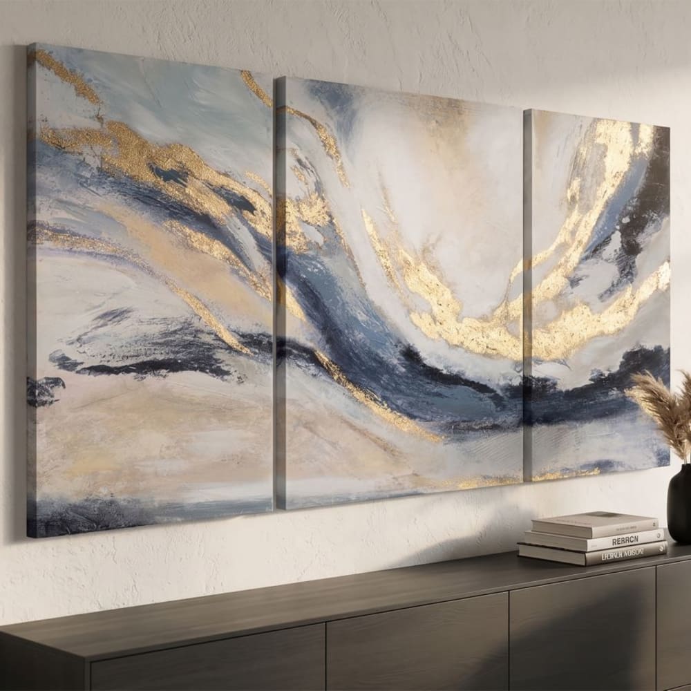 Set di 3 dipinti su tela multicolore astratti cm 45x2,7x80 e 60x2,7x80 - Modello Contemporaneo - Multicolore - LEGNO
