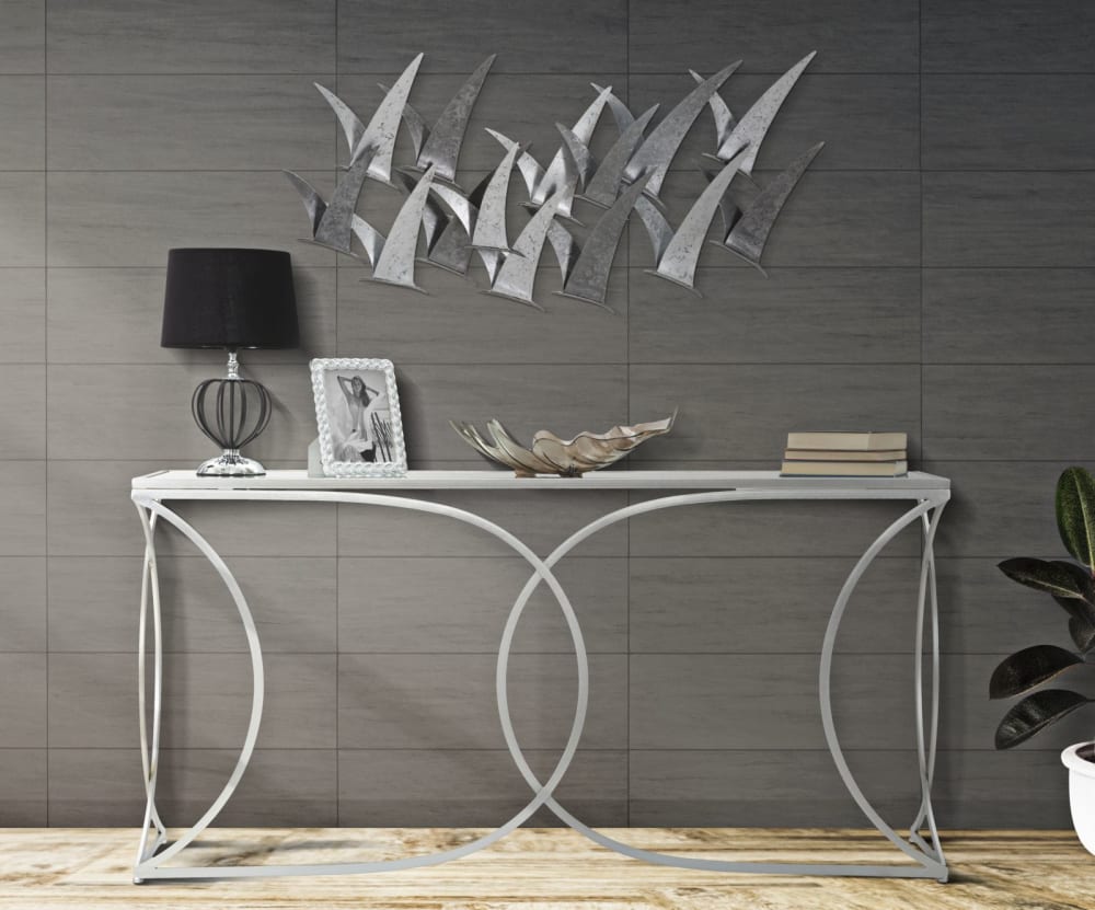 Pannello decorativo 3d in metallo argentato gabbiani cm