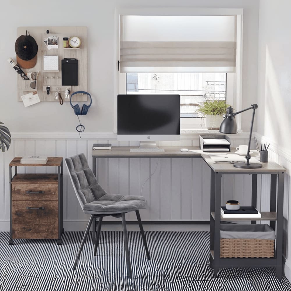 Bureau d'angle avec 2 étagères effet bois - L138 x H76 cm