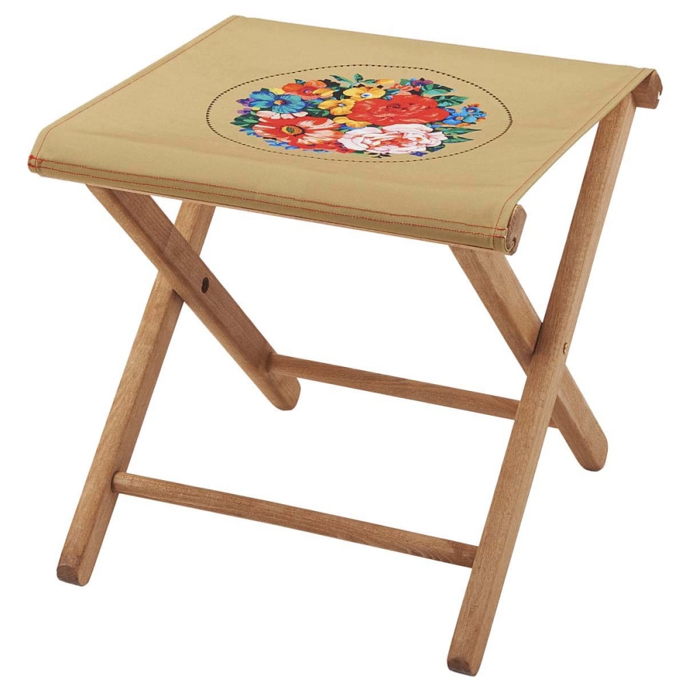 Sgabello pieghevole eucalipto tessuto outdoor stampa floreale dorata - Giallo - LEGNO