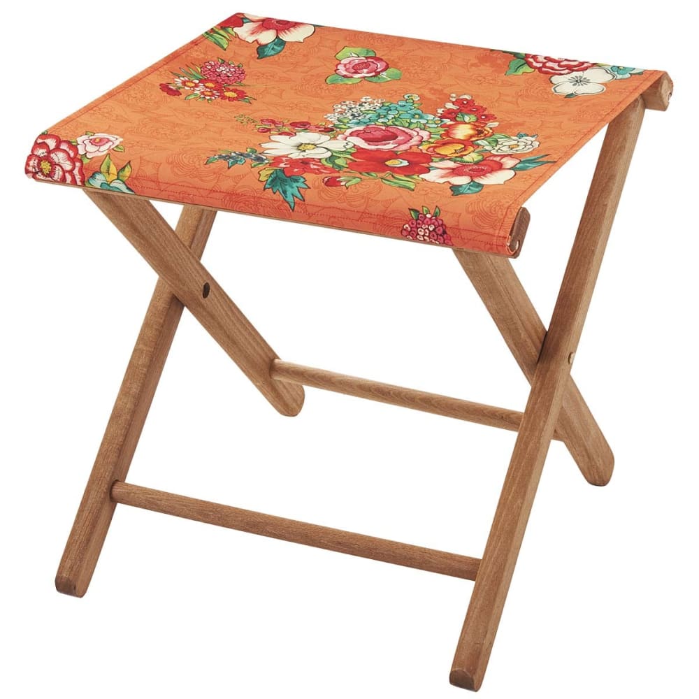 Taburete plegable de eucalipto y tela outdoor floral naranja