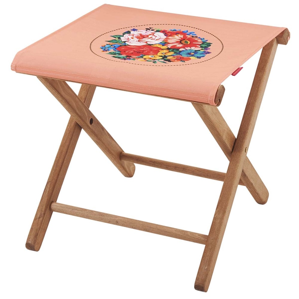Sgabello pieghevole eucalipto tessuto outdoor stampa floreale rosa - Rosa - LEGNO