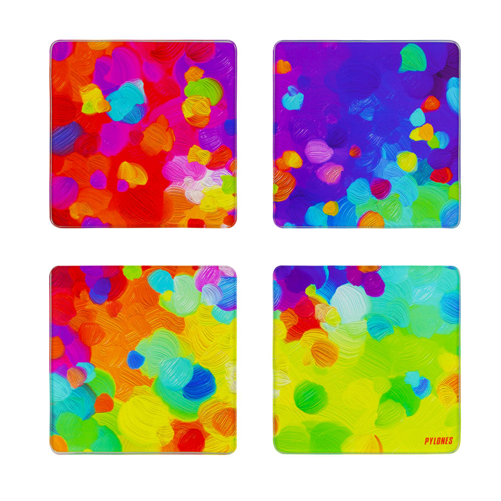 Set de 4 dessous de verre multicolore verre 10 x 10 x 1 cm