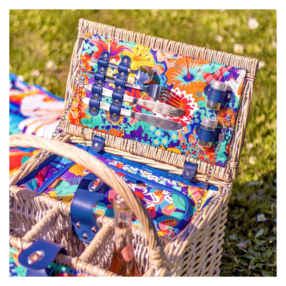 Panier de pique nique   bleu tissu 50 x 36 x 40 cm