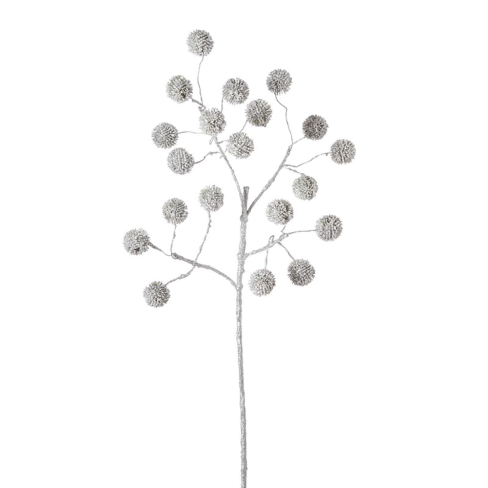 Sia Deco Branche de pompons de noël pailletés artificielle argentée H94 style contemporain - Pvc - Poly Chlorure De Vinyle