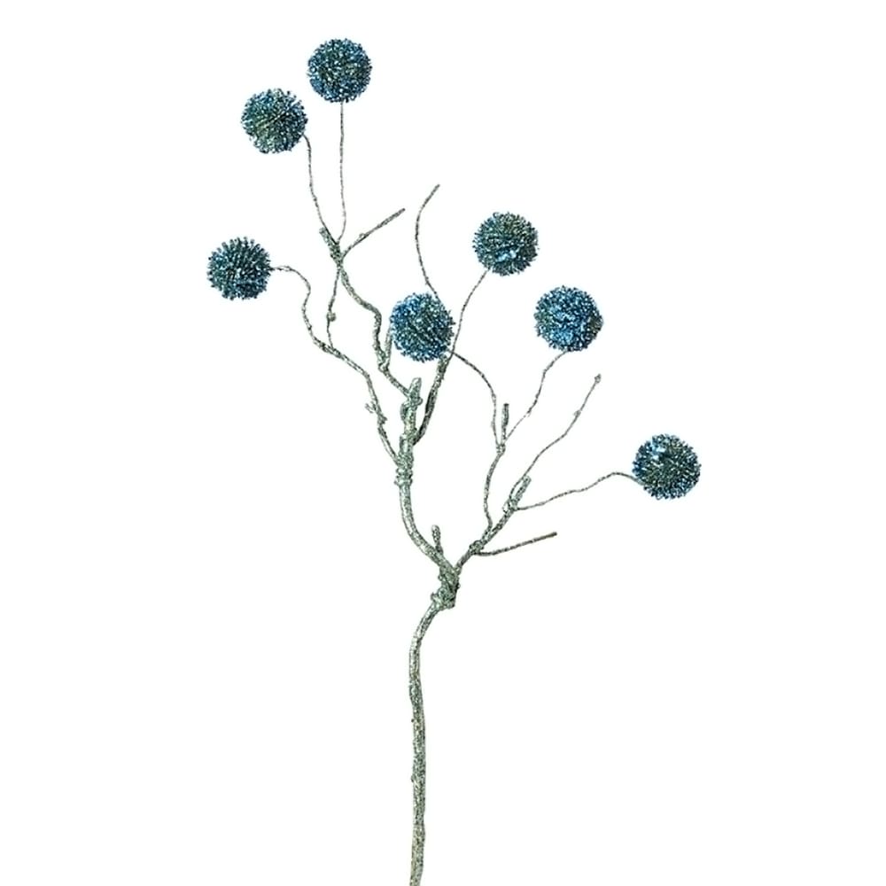Branche de noël de pompons pailletés artificielle bleue h50