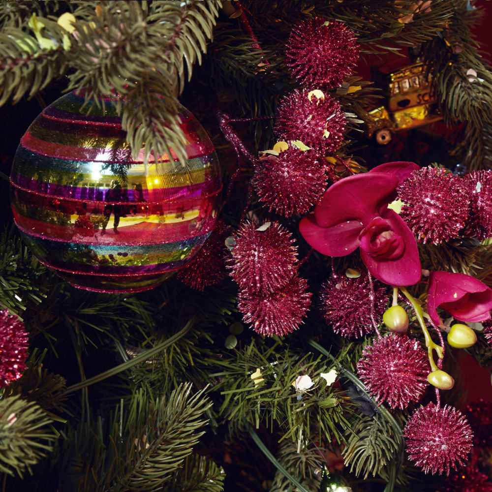 Branche de noël de pompons pailletés artificielle bleue h50 — vue 4