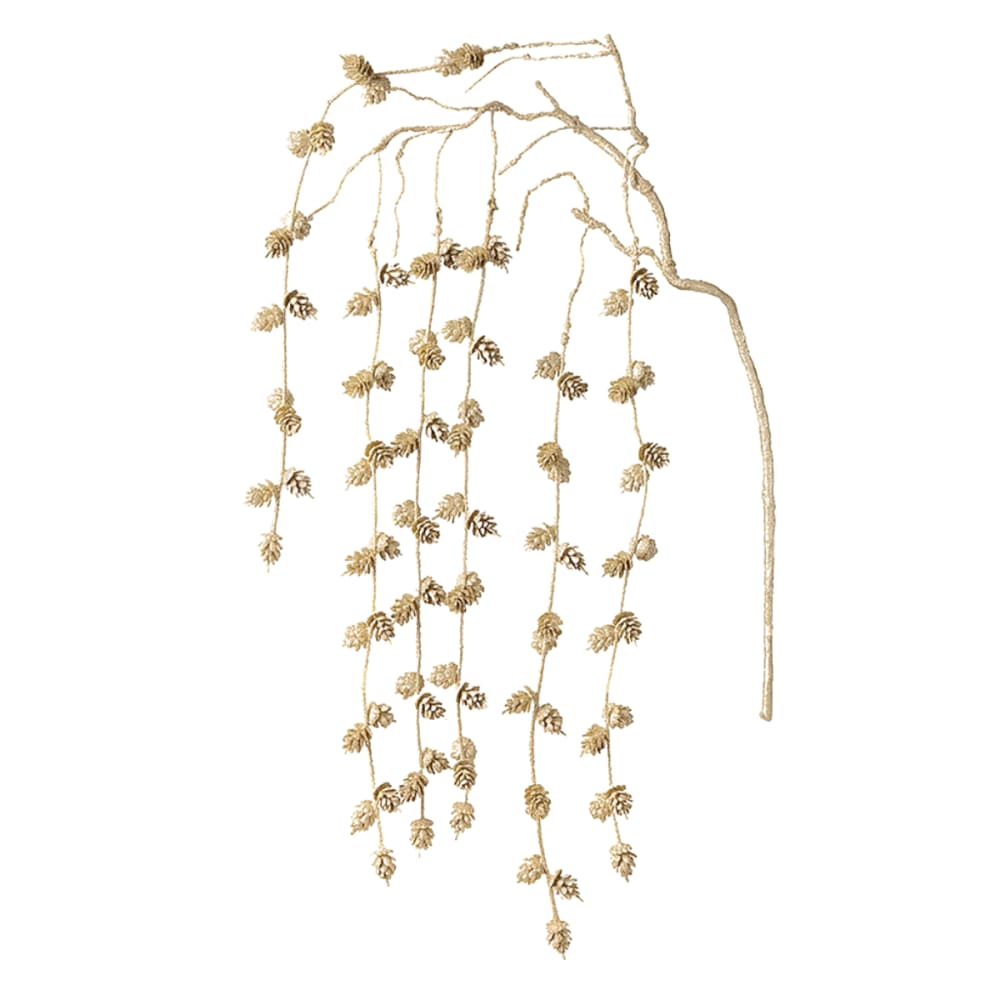 Branche de pin pailletée artificielle dorée H104