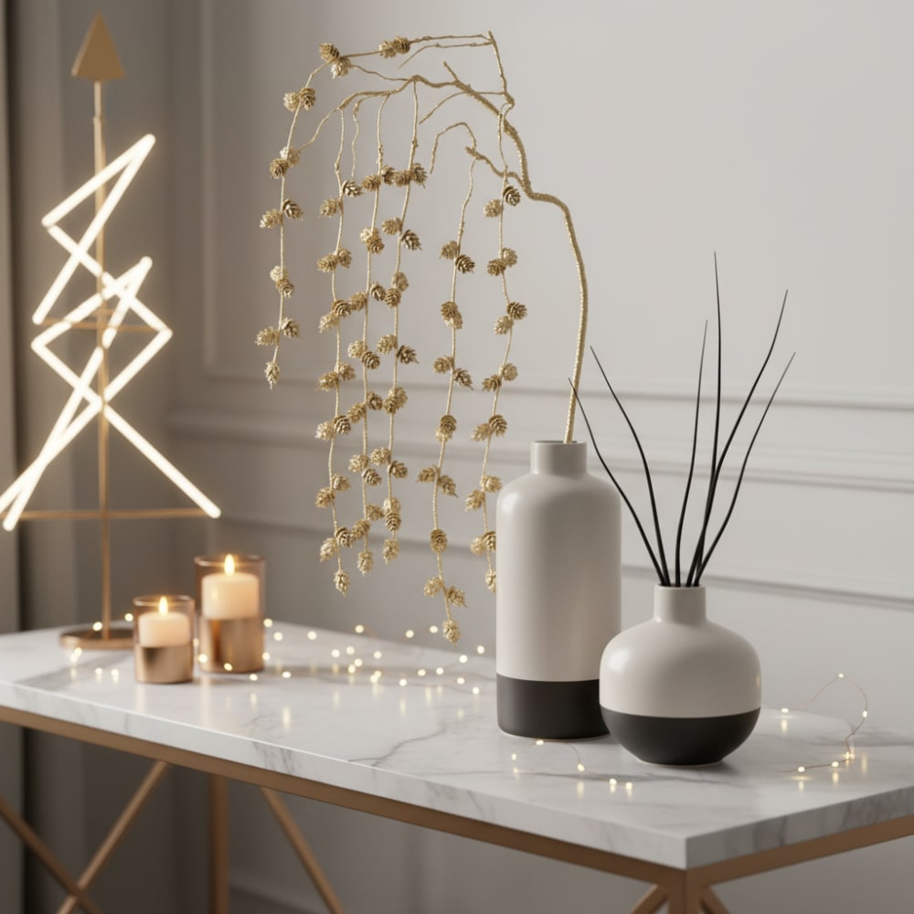 Branche de pin pailletée artificielle dorée H104 — vue 4