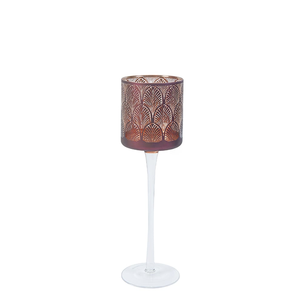 Sia Deco Kerzenhalter auf Ständer aus Glas H25, Bordeaux und Gold style modern Rot Glas