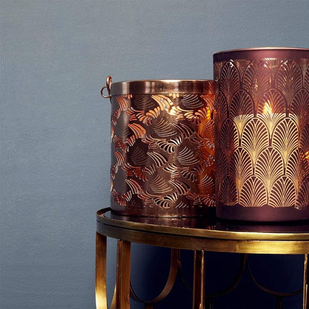 Porte bougie décoratif à pied en verre bordeaux et doré H30 - Maisons du Monde