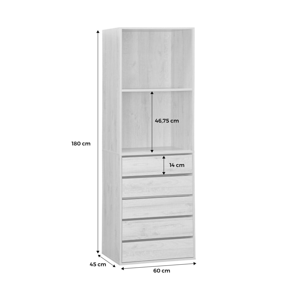 Module dressing avec 5 tiroirs et 2 étagères, naturel — vue 4