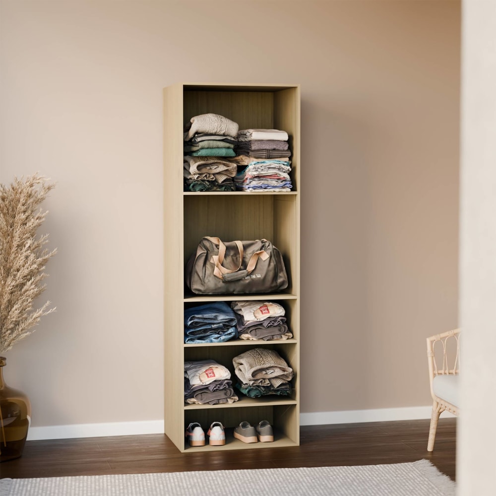 Module dressing avec 5 étagères couleur naturel