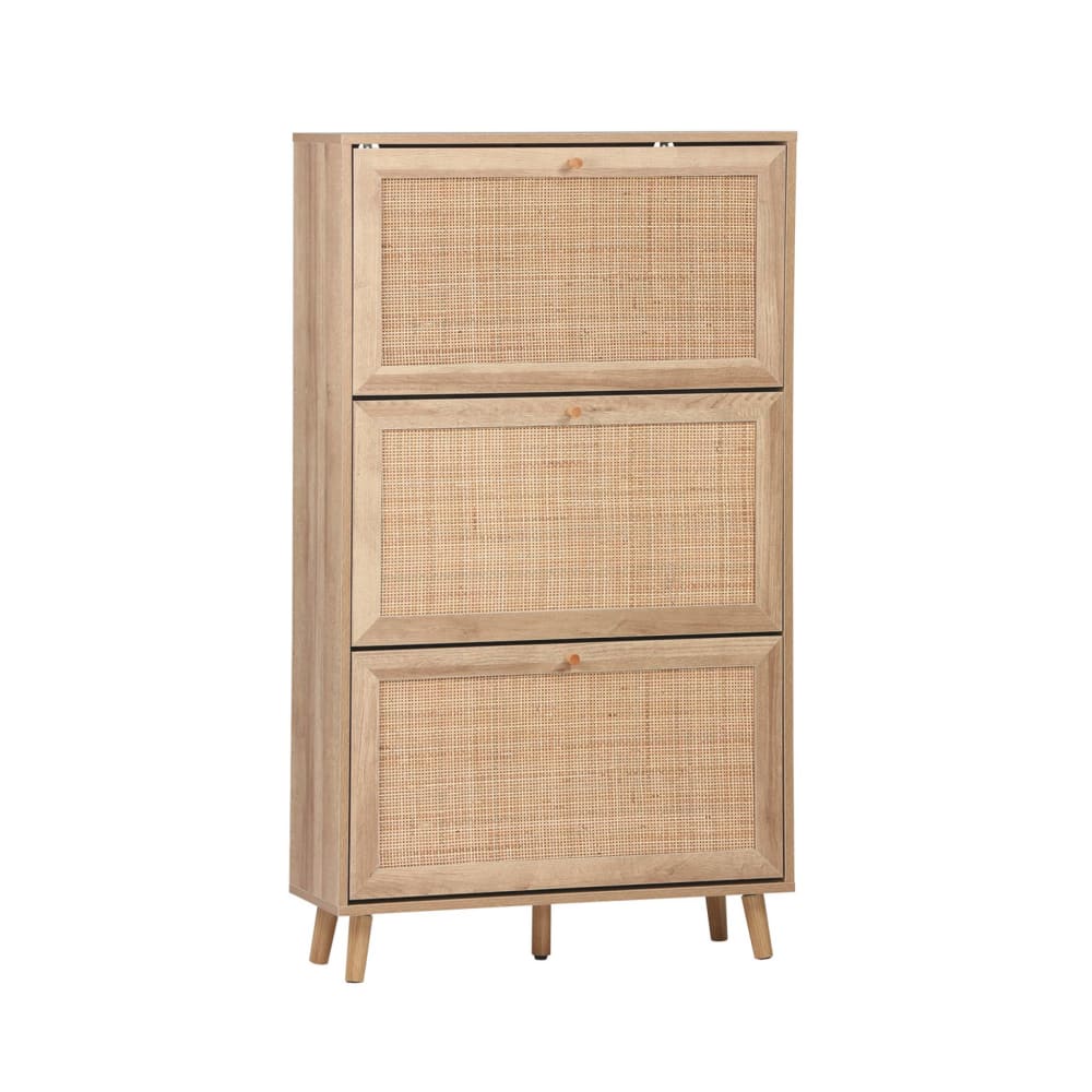 Schuhschrank mit 3 Klappen und Rattan-Geflecht B 75 cm - Maisons