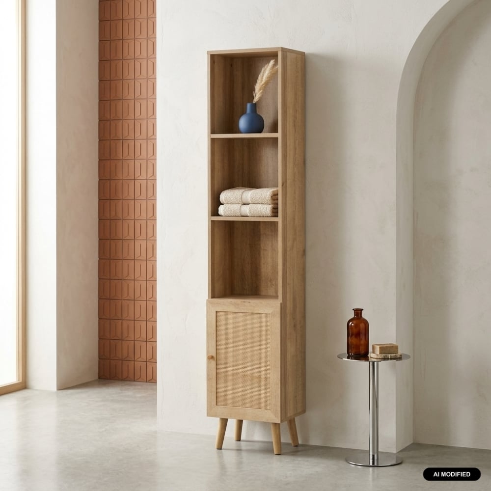 sweeek Badezimmerregal, 3 Regale + 1 Tür style classic chic Beige Spanplatte