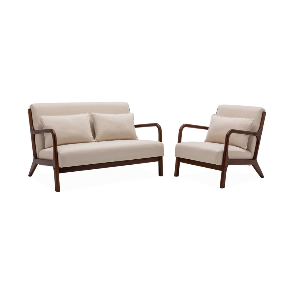 2-Sitzer Sofa + Sessel, Hevea-Holz hell gebeizt - Maisons Du