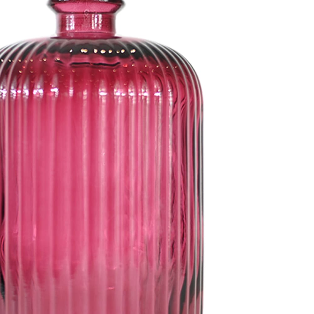 Vase en verre recyclé strié  fushia 23 cm
