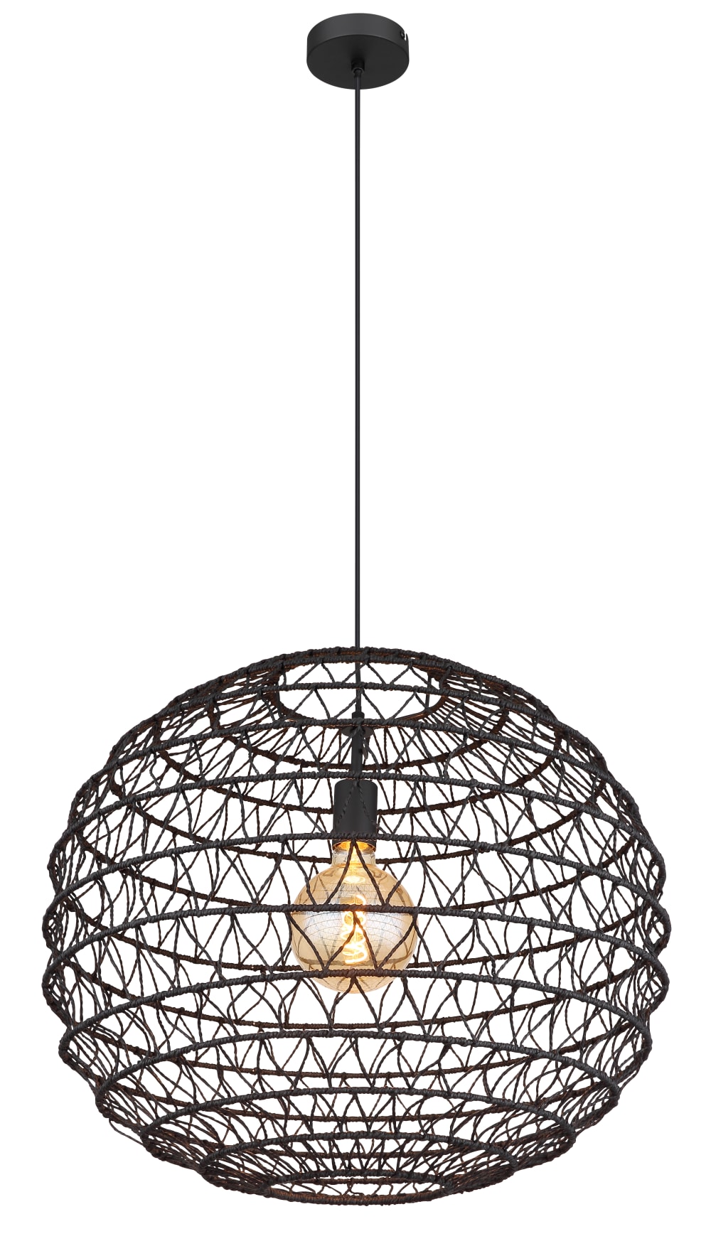 GLOBO LIGHTING Hängeleuchte Metall schwarz matt, Papier schwarz, Kabel PVC Schwarz, Schirm ist zusammengefaltet, ø: 590mm, H: 1200mm, exkl. 1x E27 15W