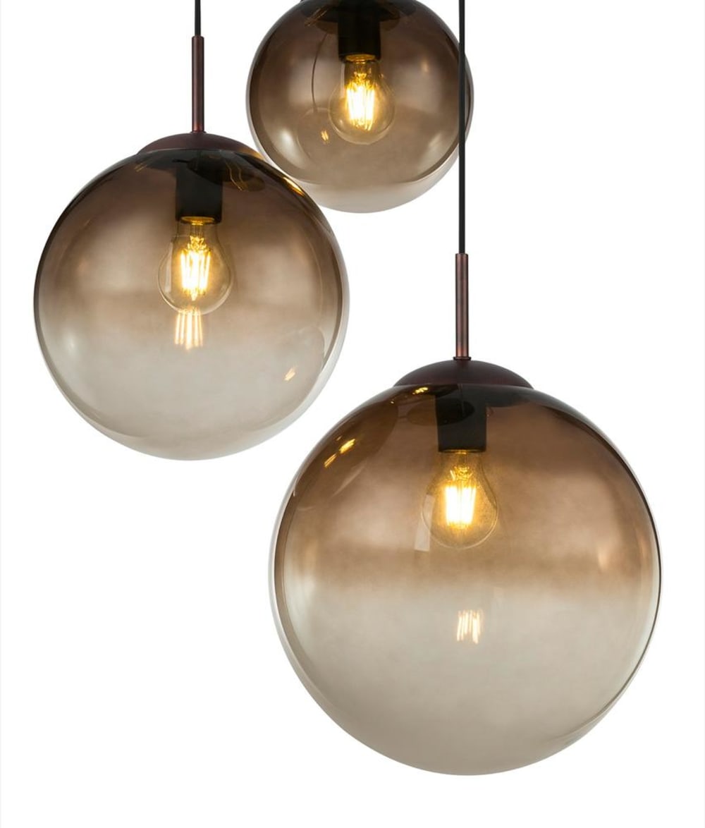 GLOBO LIGHTING Hängeleuchte Metall, Glas, Kabel PVC Schwarz, 3 Kugeln mit DM: 20 - 25 - 30 cm, ø: 510mm, H: 1200mm, exkl. 3x E27 40W 230V Schwarz