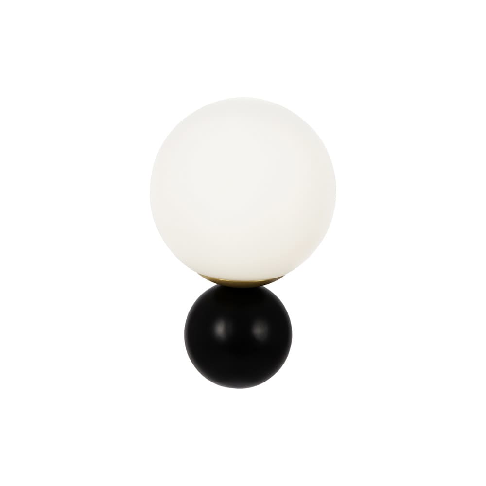 Aplique de pared con estructura de metal negro y esfera de cristal