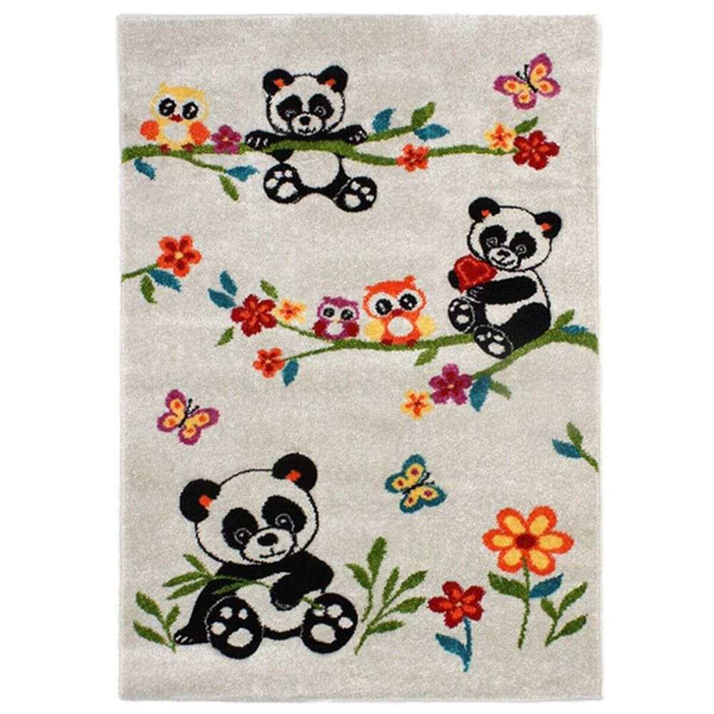 Tapis enfant toucher laineux doux imprimé pandas blanc 100x150
