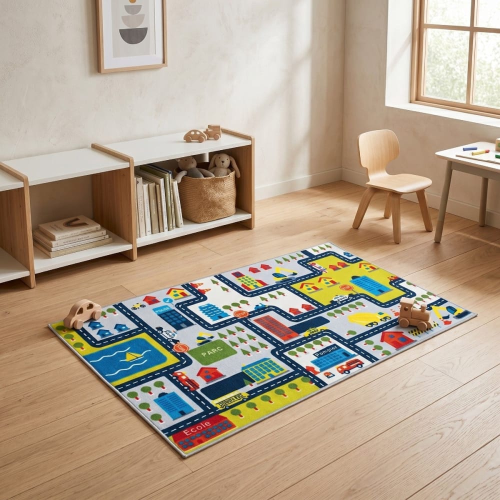 The Deco Factory Kinderteppich mit Straßenmotiv 75x133 cm style landhaus MEHRFARBIG ACRYL Kinder
