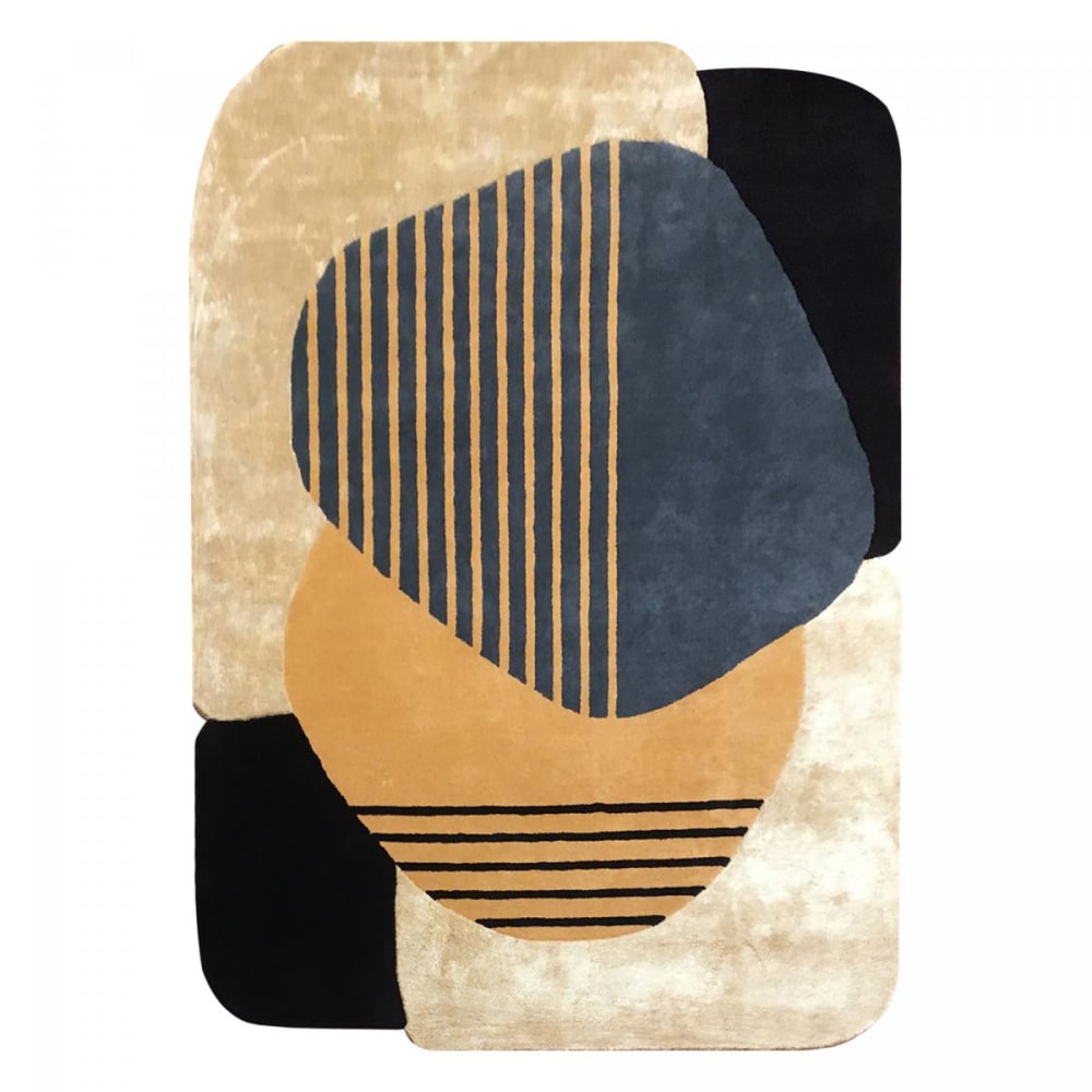 Tapis salon ou chambre tufté main en laine et viscose, beige 120x170