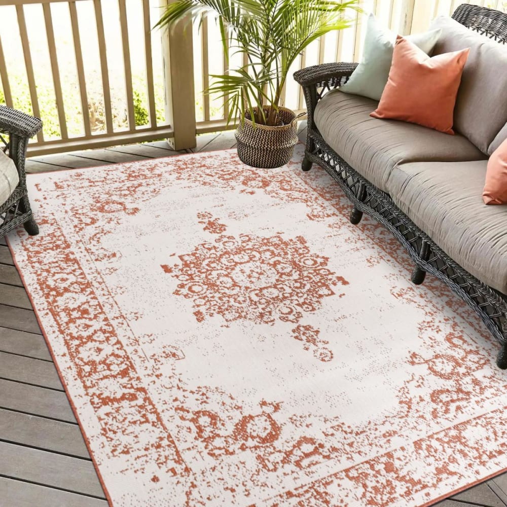 Un amour de tapis Tapis exterieur 240x340 orange, crème style inspirations d'ailleurs Certifié Oeko-Tex - Pes - Polyester