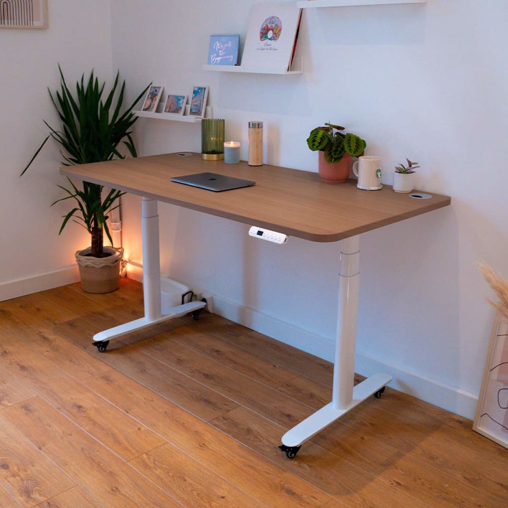 Bureau assis debout effet bois naturel 140x70