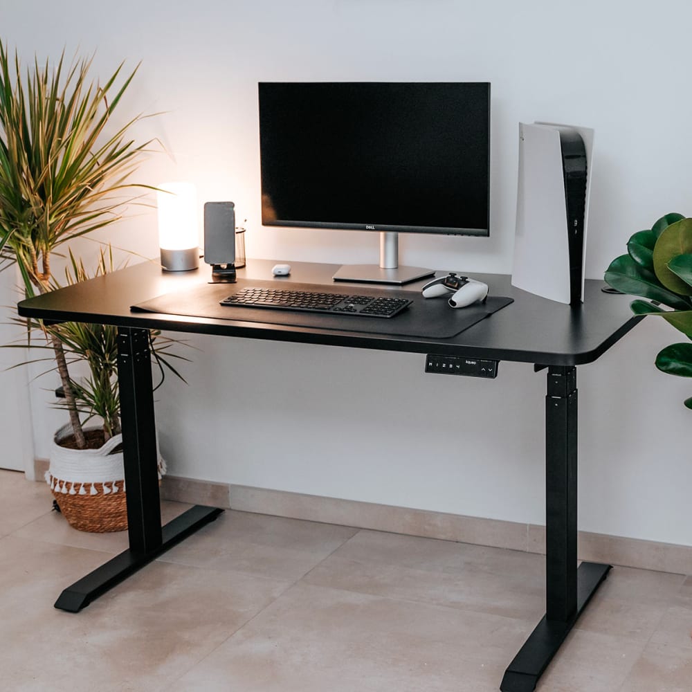 Bureau assis debout effet bois noir 160x80