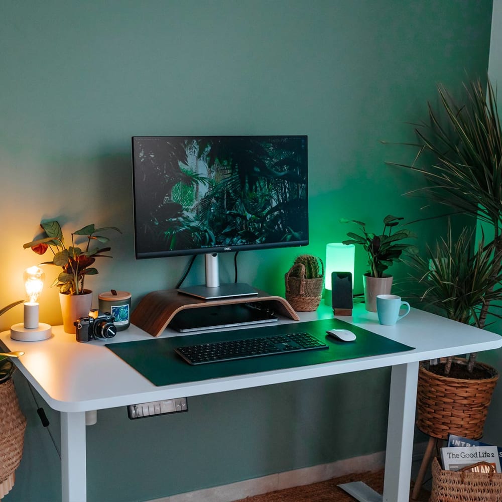 Bureau assis debout effet bois blanc 140x70