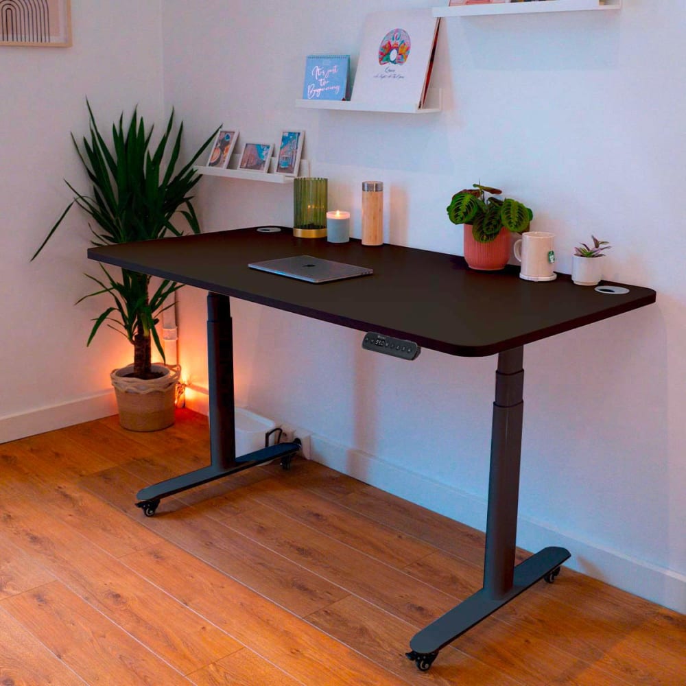 Bureau assis debout effet bois noir 160x80