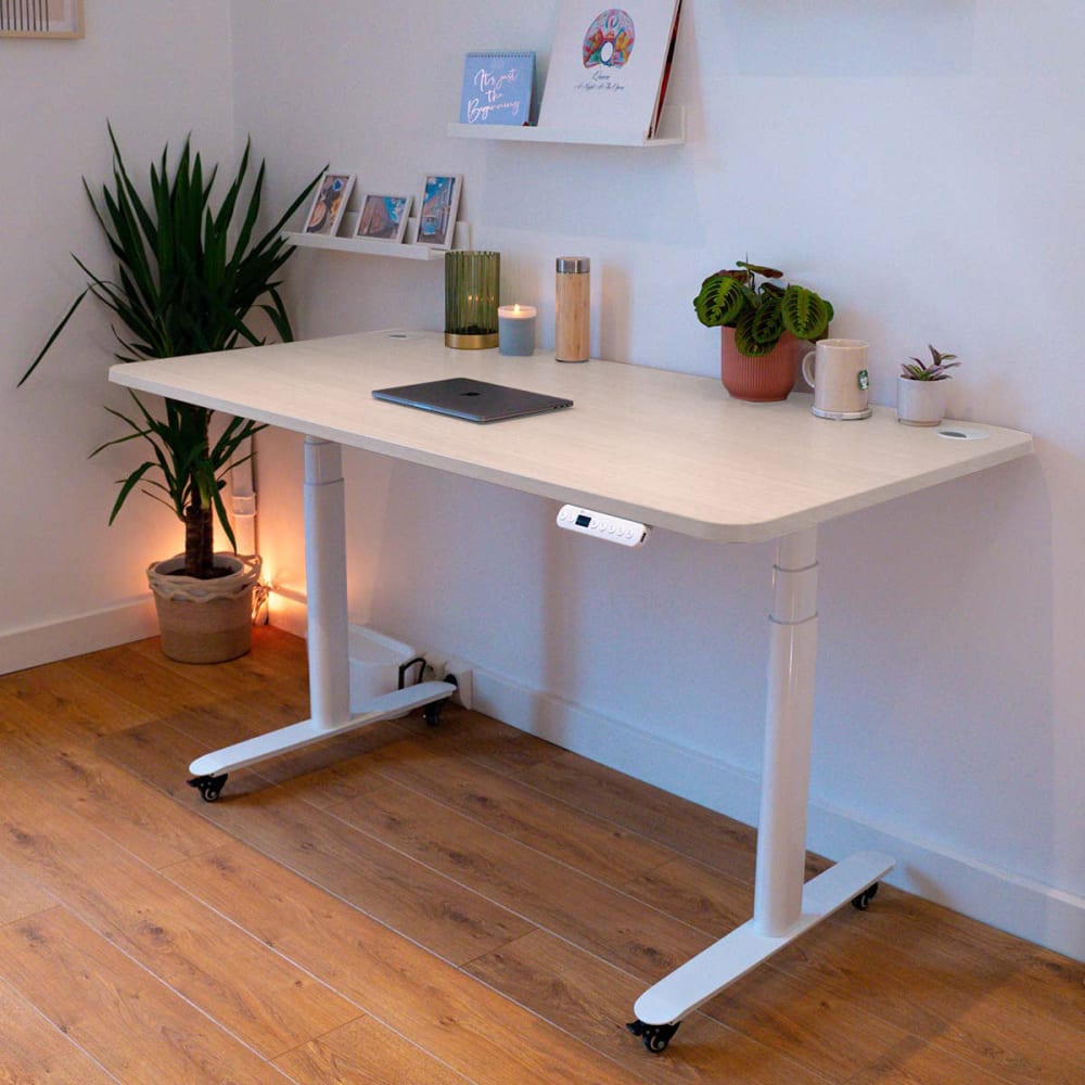 Bureau assis debout effet bois naturel 140x70