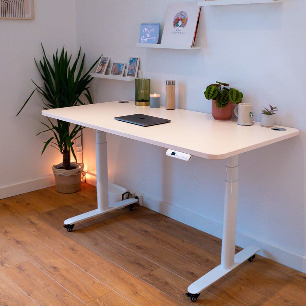 Bureau assis debout effet bois blanc 160x80